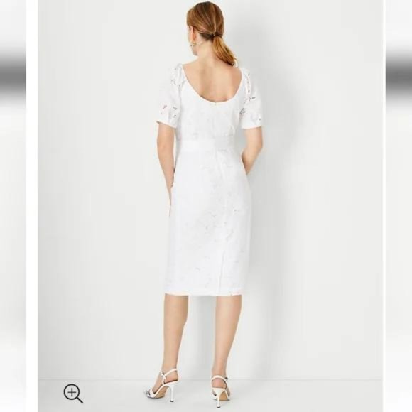 Floral Eyelet Puff Sleeve Sheath Dress - Picture 6 of 7